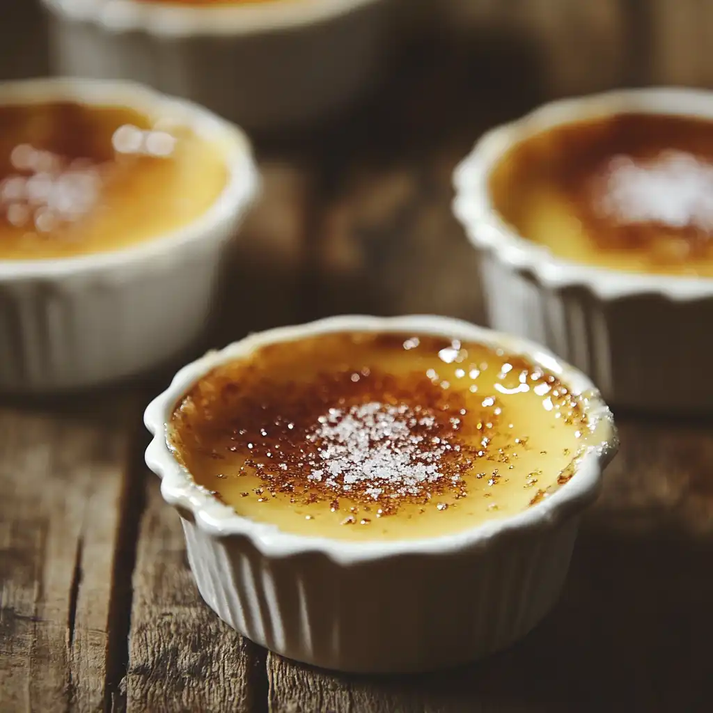 A beautifully caramelized crème brûlée with a golden-brown sugar crust and creamy custard base, showcasing the perfect caramelization technique.
